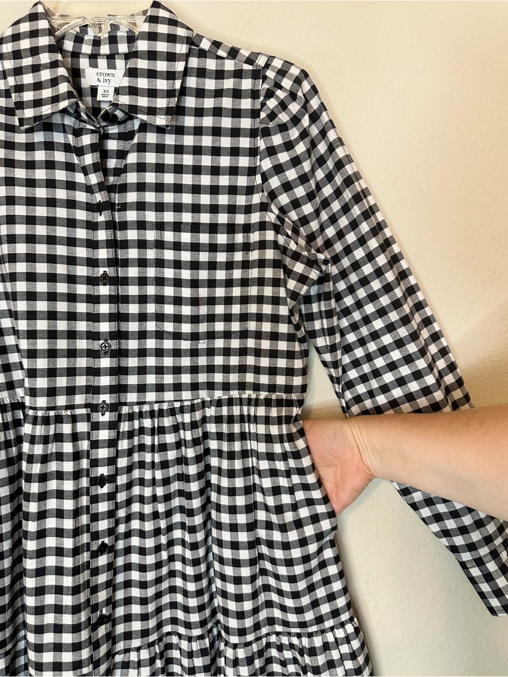 Crown and Ivy Black and White Gingham Shirt Dress with Pockets- size XS - Picture 6 of 12